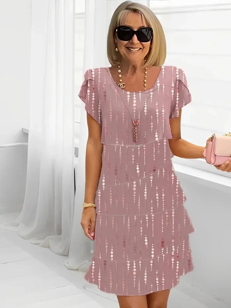 Casual Loose Print Vintage Summer Women Printed Chiffon Short Sleeved V - neck Sexy Midi Dresses Elegant Vestido Feminino Dress - Soliqlo