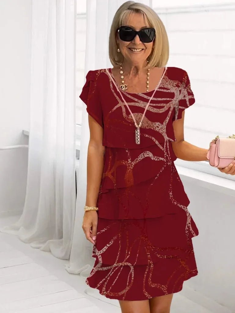 Casual Loose Print Vintage Summer Women Printed Chiffon Short Sleeved V - neck Sexy Midi Dresses Elegant Vestido Feminino Dress - Soliqlo