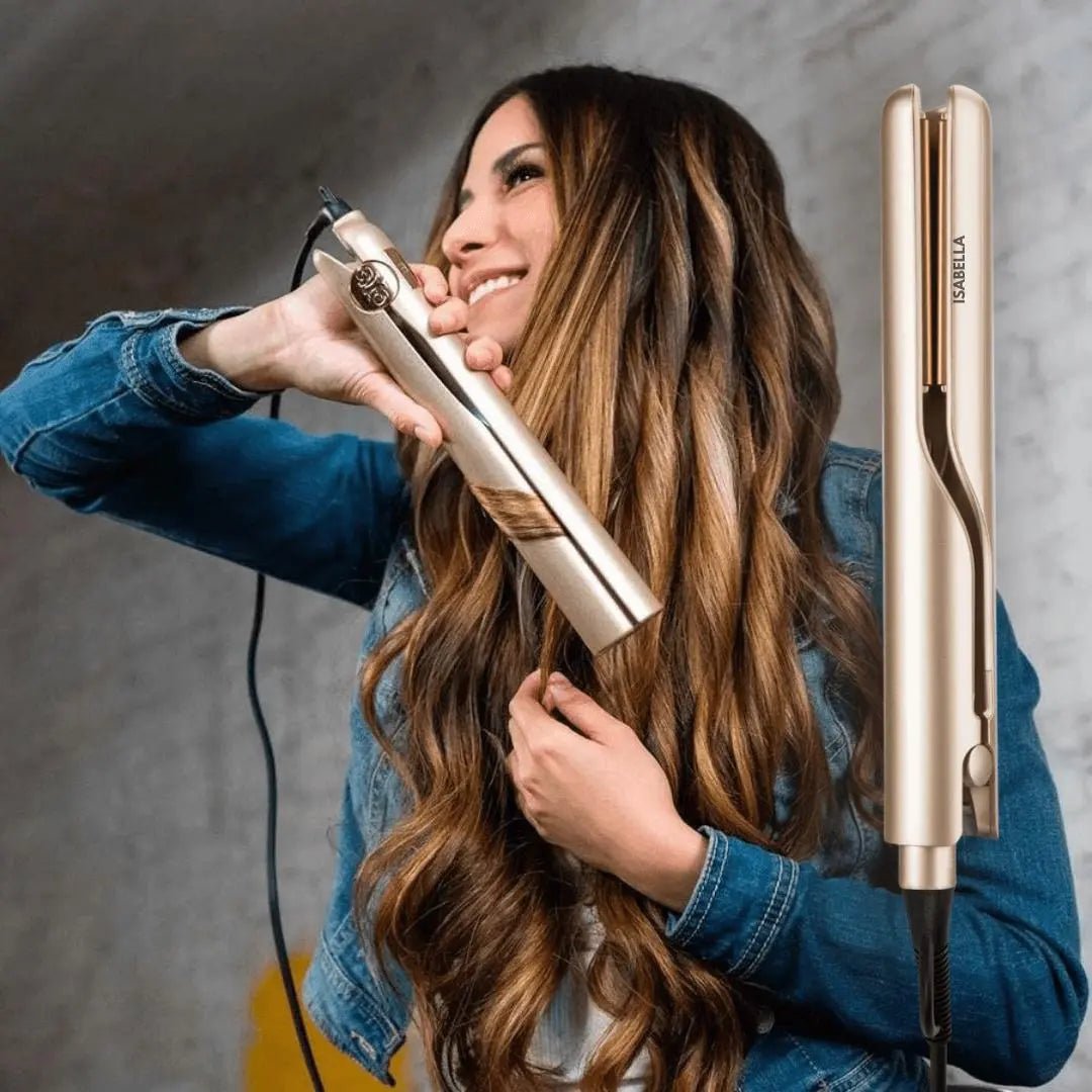 Gold Vibe Pro Arc Hair Straightening And Curling Iron - Soliqlo