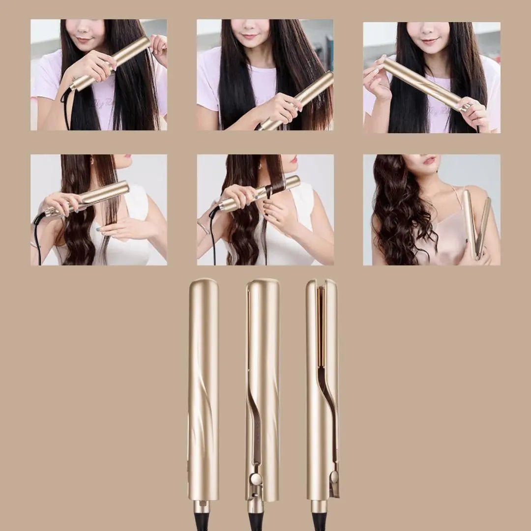 Gold Vibe Pro Arc Hair Straightening And Curling Iron - Soliqlo