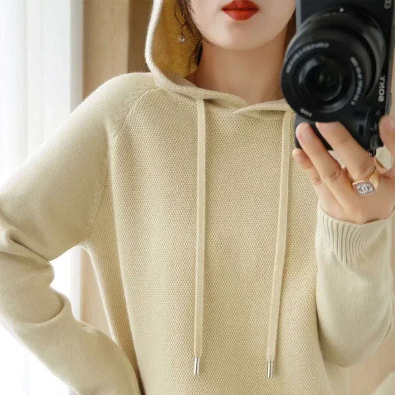 Hooded Sweater Woman Autumn Winter Long Sleeve Warm Bottoming Shirt Solid Casual Pullovers Knit Tops Korean Fashion Jumper 2024 - Soliqlo