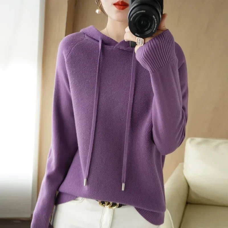 Hooded Sweater Woman Autumn Winter Long Sleeve Warm Bottoming Shirt Solid Casual Pullovers Knit Tops Korean Fashion Jumper 2024 - Soliqlo