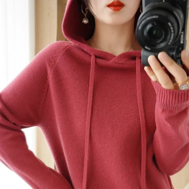 Hooded Sweater Woman Autumn Winter Long Sleeve Warm Bottoming Shirt Solid Casual Pullovers Knit Tops Korean Fashion Jumper 2024 - Soliqlo
