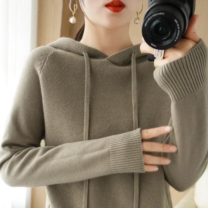 Hooded Sweater Woman Autumn Winter Long Sleeve Warm Bottoming Shirt Solid Casual Pullovers Knit Tops Korean Fashion Jumper 2024 - Soliqlo