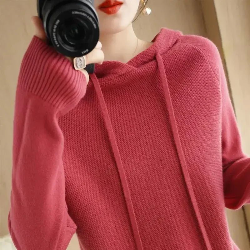 Hooded Sweater Woman Autumn Winter Long Sleeve Warm Bottoming Shirt Solid Casual Pullovers Knit Tops Korean Fashion Jumper 2024 - Soliqlo
