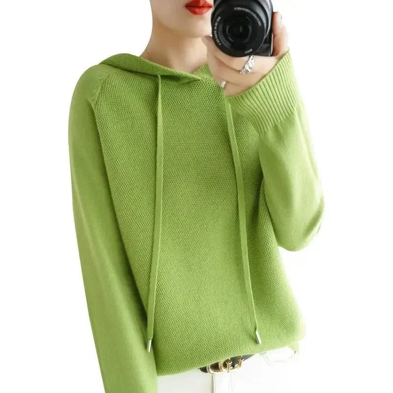 Hooded Sweater Woman Autumn Winter Long Sleeve Warm Bottoming Shirt Solid Casual Pullovers Knit Tops Korean Fashion Jumper 2024 - Soliqlo