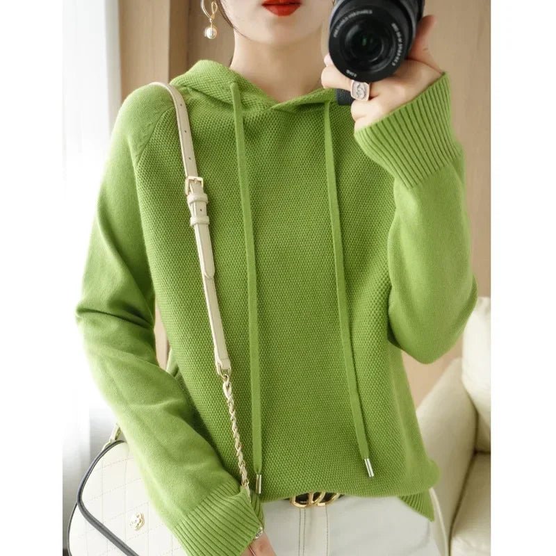 Hooded Sweater Woman Autumn Winter Long Sleeve Warm Bottoming Shirt Solid Casual Pullovers Knit Tops Korean Fashion Jumper 2024 - Soliqlo