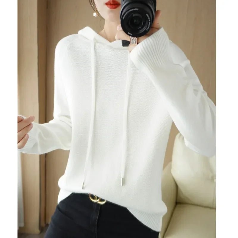 Hooded Sweater Woman Autumn Winter Long Sleeve Warm Bottoming Shirt Solid Casual Pullovers Knit Tops Korean Fashion Jumper 2024 - Soliqlo