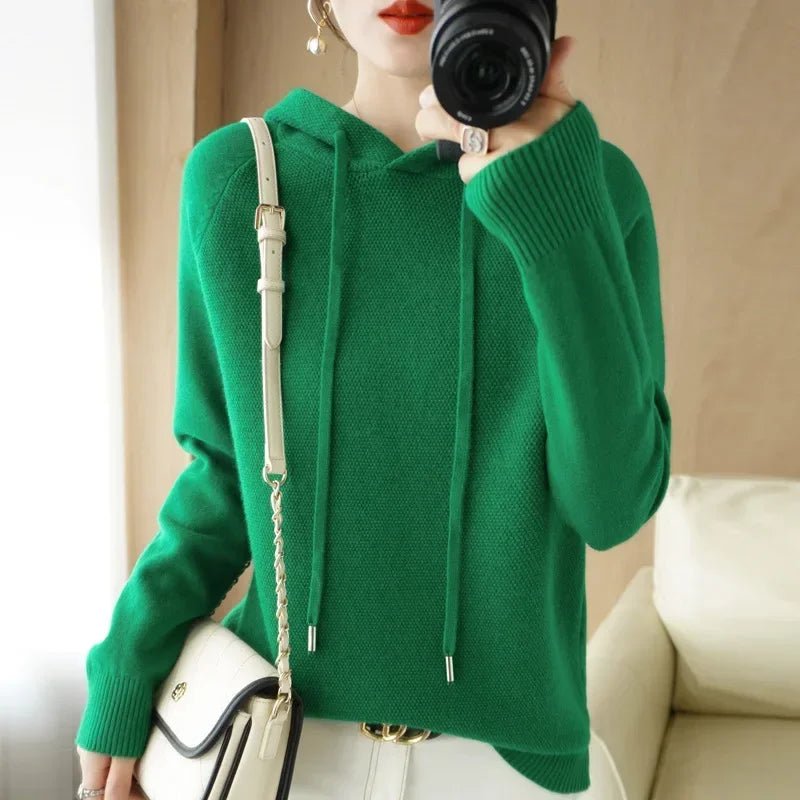 Hooded Sweater Woman Autumn Winter Long Sleeve Warm Bottoming Shirt Solid Casual Pullovers Knit Tops Korean Fashion Jumper 2024 - Soliqlo