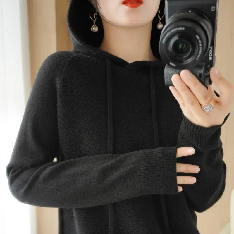 Hooded Sweater Woman Autumn Winter Long Sleeve Warm Bottoming Shirt Solid Casual Pullovers Knit Tops Korean Fashion Jumper 2024 - Soliqlo