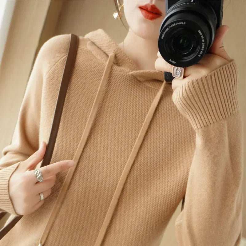 Hooded Sweater Woman Autumn Winter Long Sleeve Warm Bottoming Shirt Solid Casual Pullovers Knit Tops Korean Fashion Jumper 2024 - Soliqlo