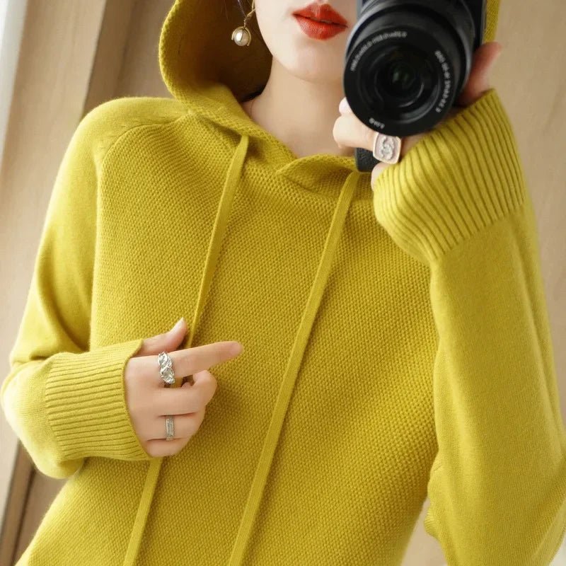 Hooded Sweater Woman Autumn Winter Long Sleeve Warm Bottoming Shirt Solid Casual Pullovers Knit Tops Korean Fashion Jumper 2024 - Soliqlo