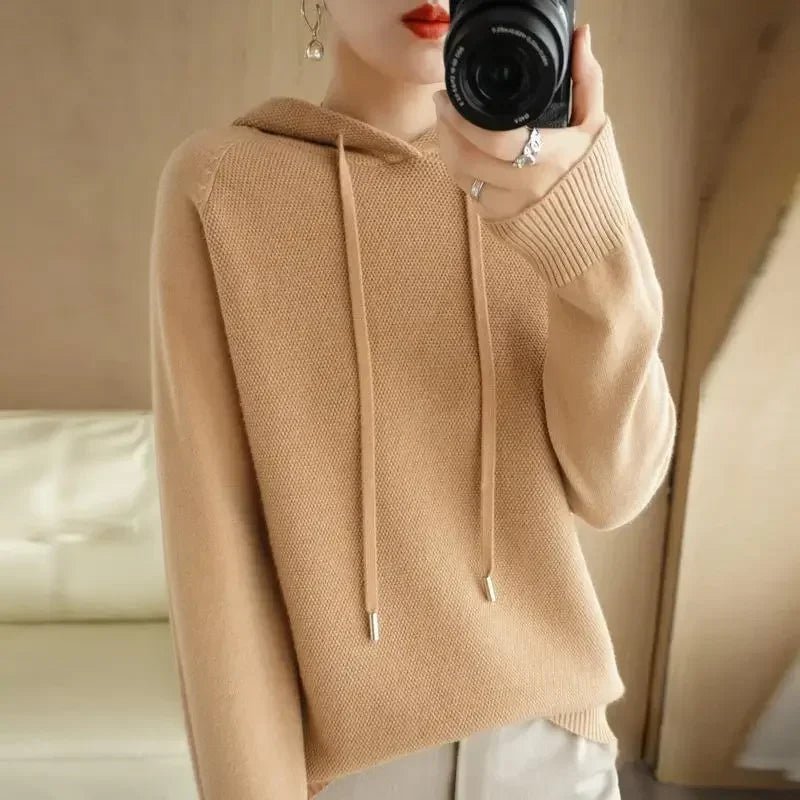 Hooded Sweater Woman Autumn Winter Long Sleeve Warm Bottoming Shirt Solid Casual Pullovers Knit Tops Korean Fashion Jumper 2024 - Soliqlo