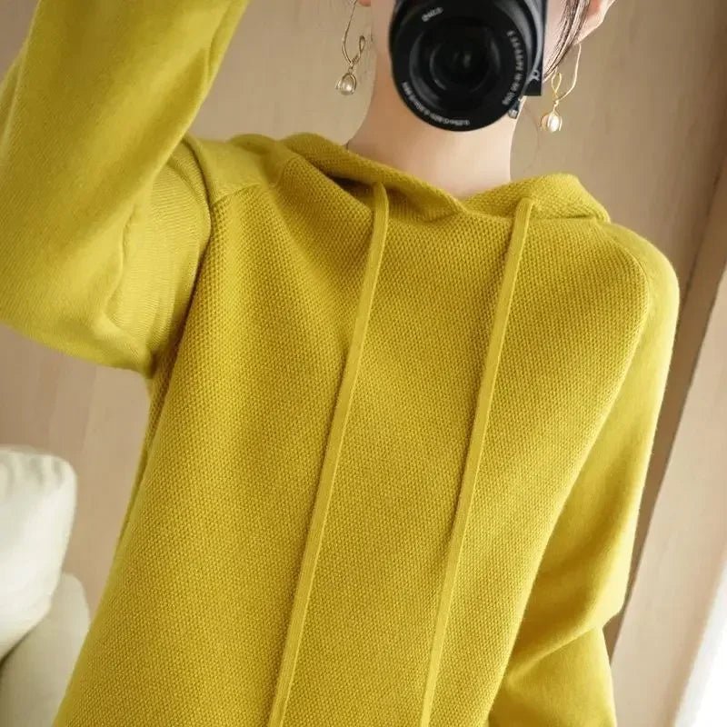 Hooded Sweater Woman Autumn Winter Long Sleeve Warm Bottoming Shirt Solid Casual Pullovers Knit Tops Korean Fashion Jumper 2024 - Soliqlo