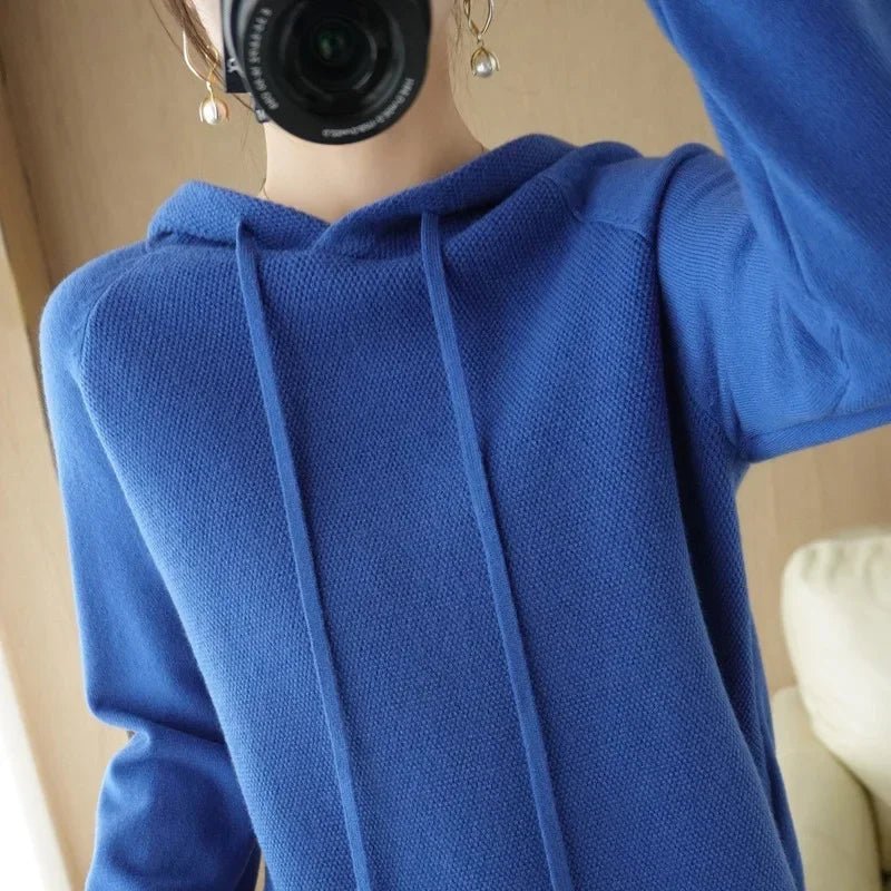Hooded Sweater Woman Autumn Winter Long Sleeve Warm Bottoming Shirt Solid Casual Pullovers Knit Tops Korean Fashion Jumper 2024 - Soliqlo