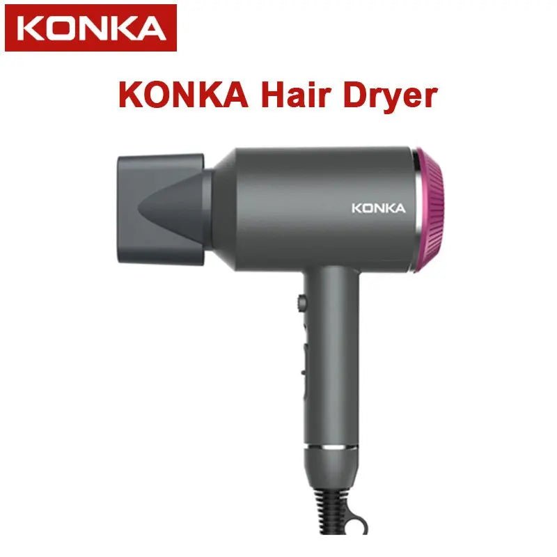 KONKA Hair Dryer - 1800W Ionic Technology, Fast Drying, Foldable Design, 3 Heat/Speed Settings, for Home & Travle KG - 1601 - Soliqlo