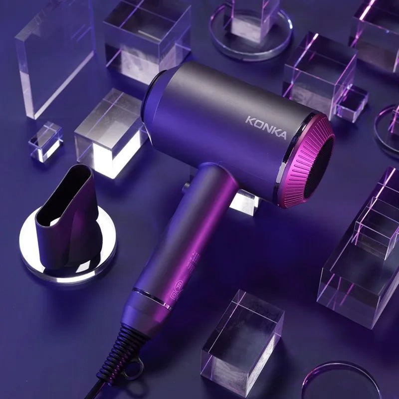 KONKA Hair Dryer - 1800W Ionic Technology, Fast Drying, Foldable Design, 3 Heat/Speed Settings, for Home & Travle KG - 1601 - Soliqlo