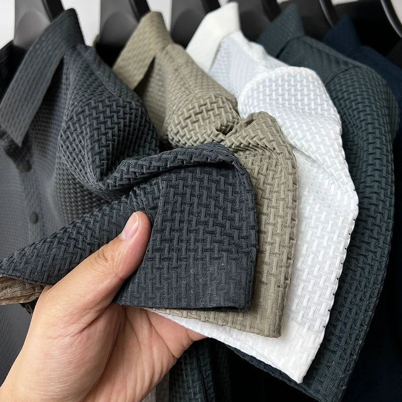 Motorcycle Summer Men Lop - up Hollow Short - sleeved Polo Tee Shirt Ice Silk Breathable Business Fashion T-Shirt Male Brand Clothes - Soliqlo