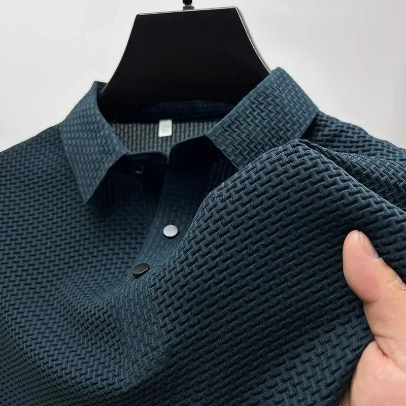 Motorcycle Summer Men Lop - up Hollow Short - sleeved Polo Tee Shirt Ice Silk Breathable Business Fashion T-Shirt Male Brand Clothes - Soliqlo