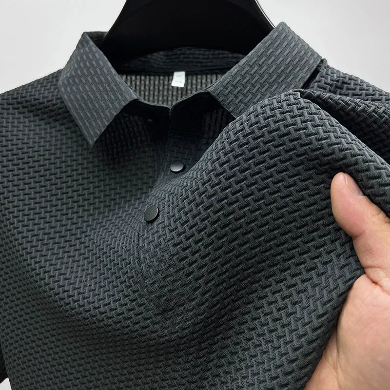 Motorcycle Summer Men Lop - up Hollow Short - sleeved Polo Tee Shirt Ice Silk Breathable Business Fashion T-Shirt Male Brand Clothes - Soliqlo