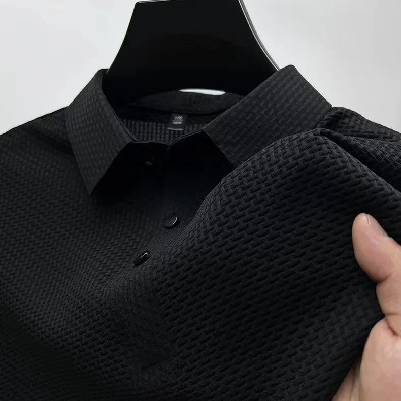 Motorcycle Summer Men Lop - up Hollow Short - sleeved Polo Tee Shirt Ice Silk Breathable Business Fashion T-Shirt Male Brand Clothes - Soliqlo