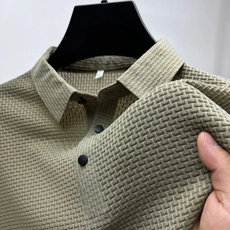Motorcycle Summer Men Lop - up Hollow Short - sleeved Polo Tee Shirt Ice Silk Breathable Business Fashion T-Shirt Male Brand Clothes - Soliqlo