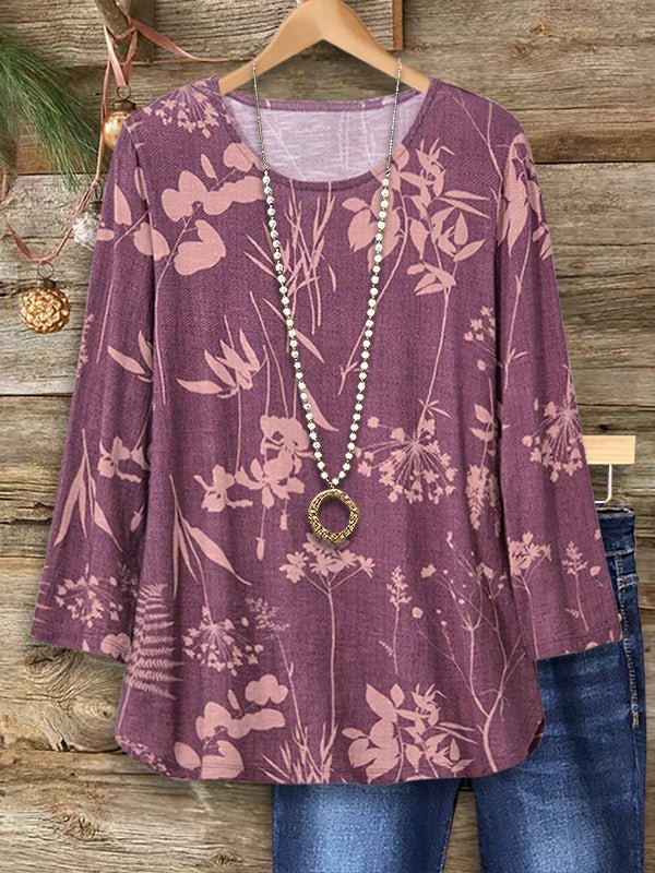 Natural Floral Print Casual Top - Soliqlo