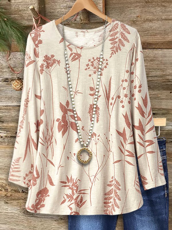 Natural Floral Print Casual Top - Soliqlo