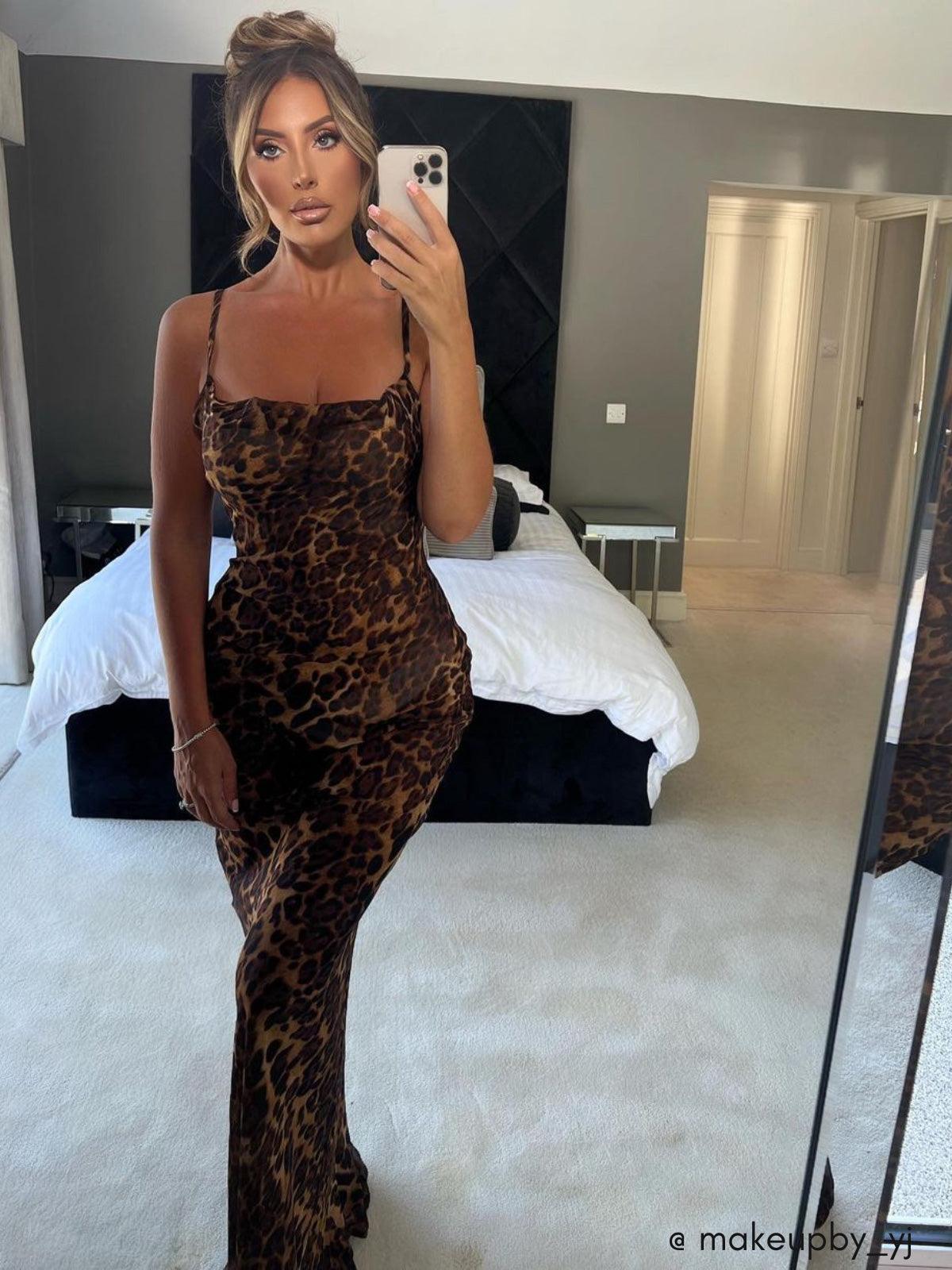 Sleek Panthera Print Spaghetti Maxi Dress - Soliqlo