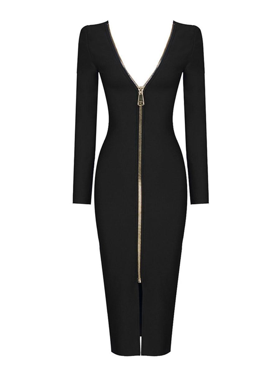 Sultry Noir Reversible Bandage Midi Dress In Black - Soliqlo