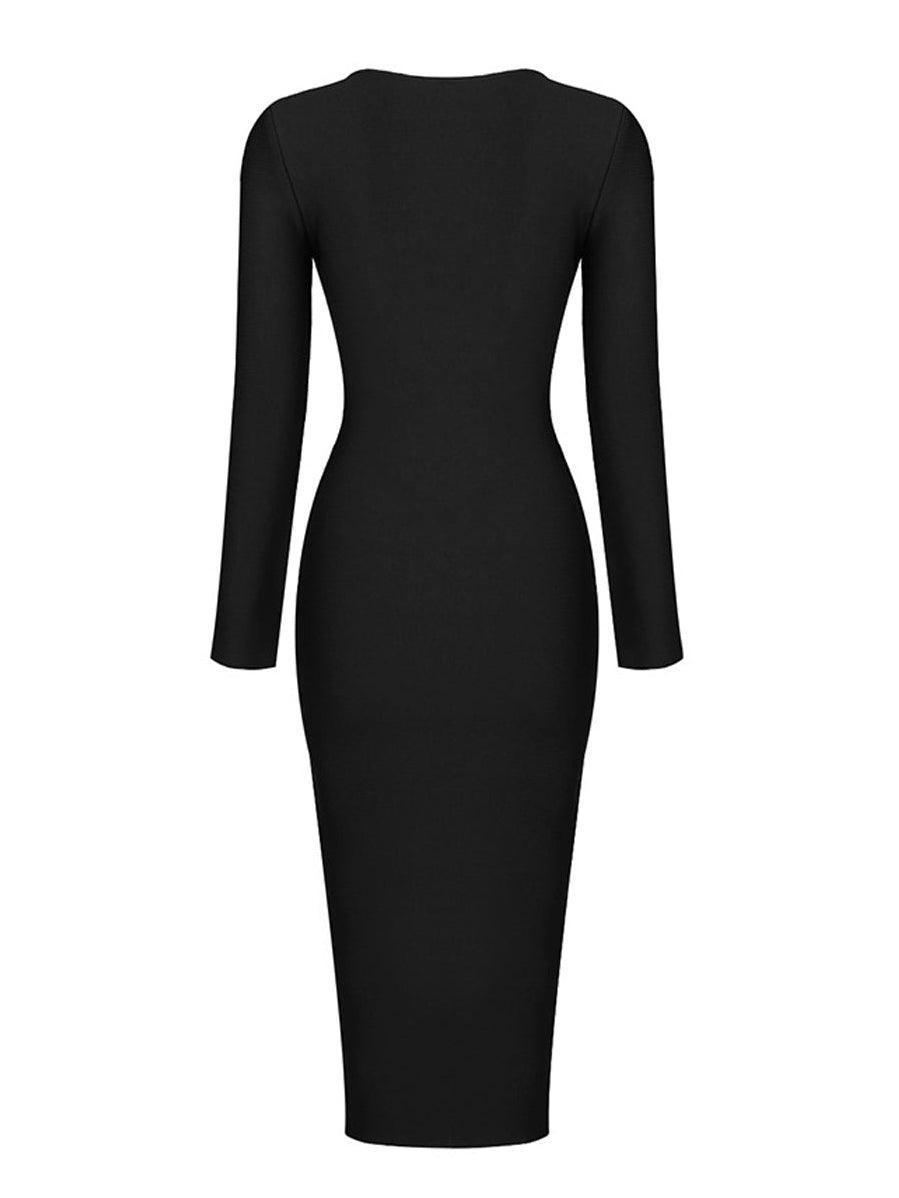Sultry Noir Reversible Bandage Midi Dress In Black - Soliqlo